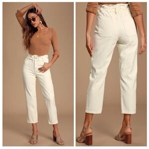 LULU’S Nothing Compares Ivory Paperbag Waist Straight Leg Jeans